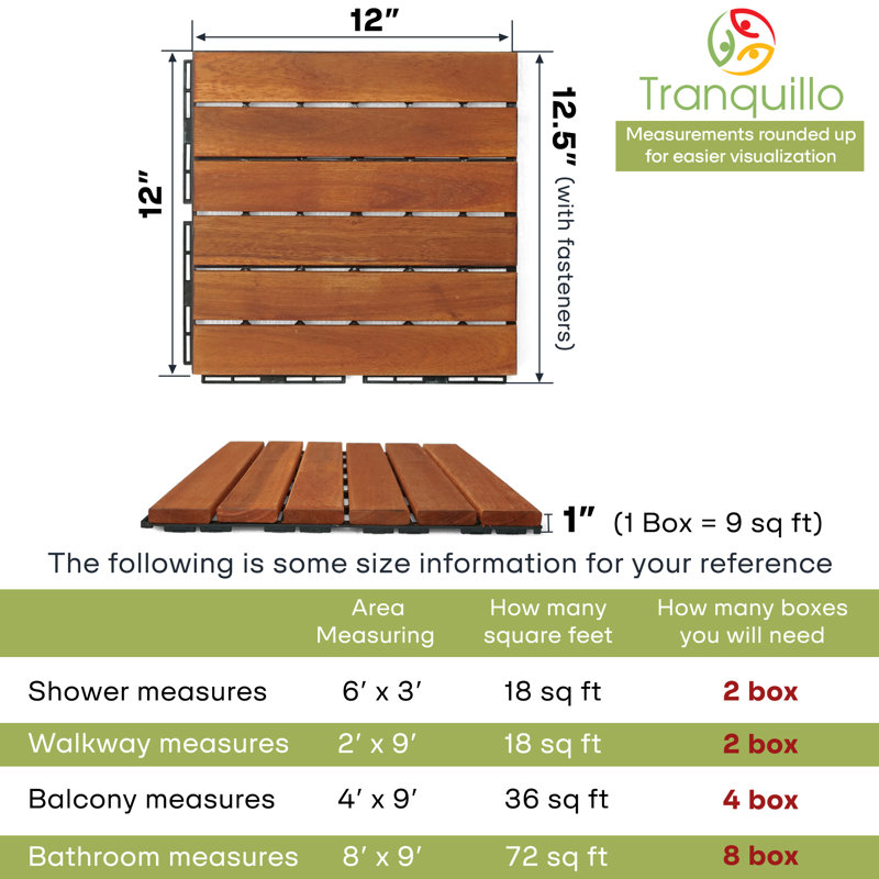 Tranquillo Set 27 Premium Deck Tiles - Striped Pattern - Natural, 27 Pieces, Natural
