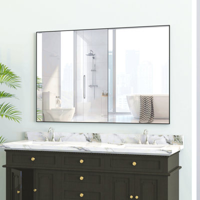 36X36" Oversized Modern Rectangle Bathroom Mirror With Balck Frame Decorative Large Wall Mirrors For Bathroom Living Room Bedroom Vertical Or Horizontal Wall Mounted Mirror With Aluminum Frame