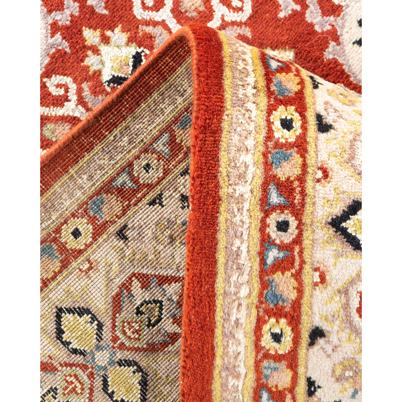 Tapis traditionnel en laine noué à la main orange 4 pi 7 po x 7 pi 7 po Hayner