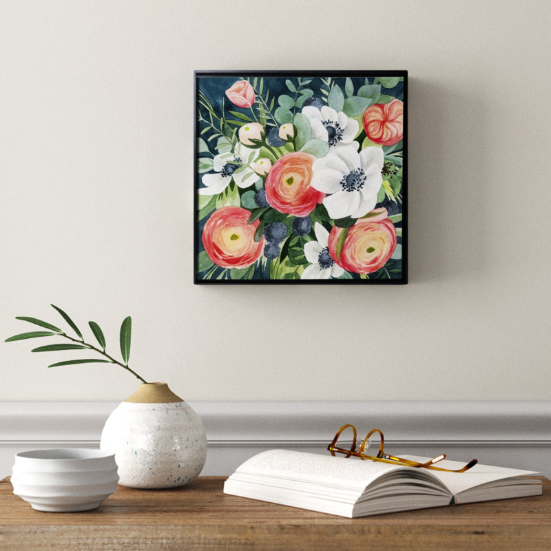 «Bewitching Bouquet I» par Grace Popp - reproduction d'art, Cadre flottant noir, H 11,7 po x l 11,7 po x P 1,75 po