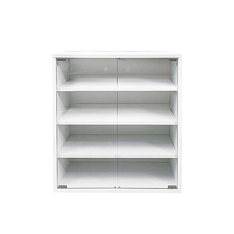 Glass Door Shoe Box Shoe Storage Cabinet With RGB Led Light, White