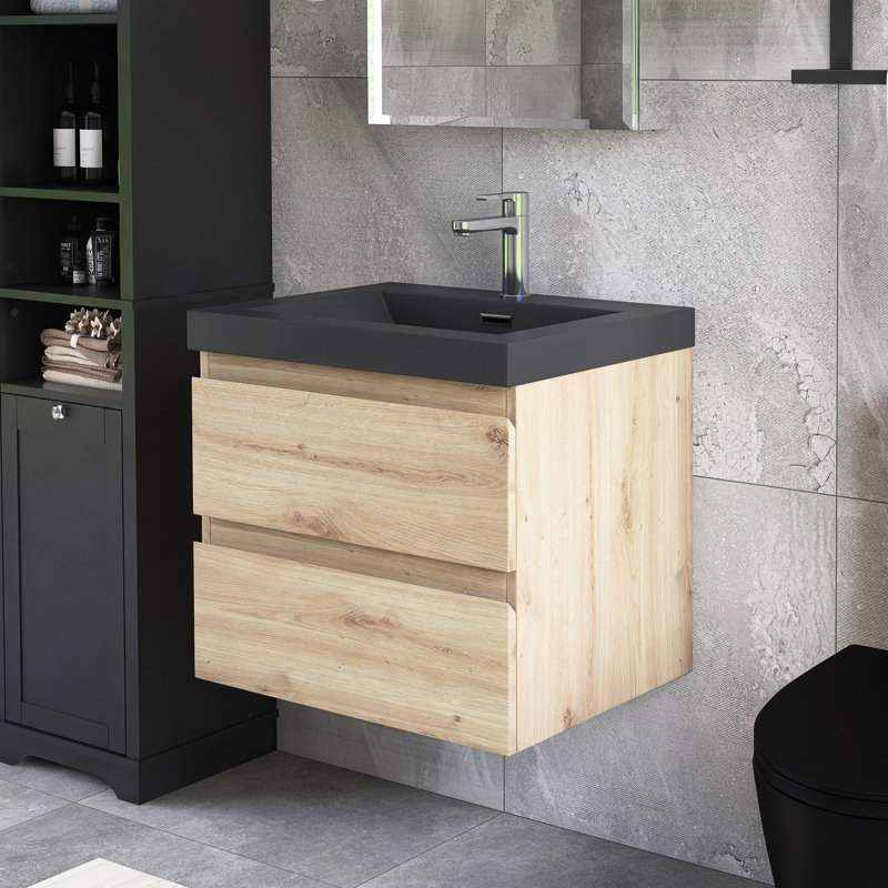 Meuble-lavabo simple 24 po avec plateau en résine intégré 24 po, Chêne naturel