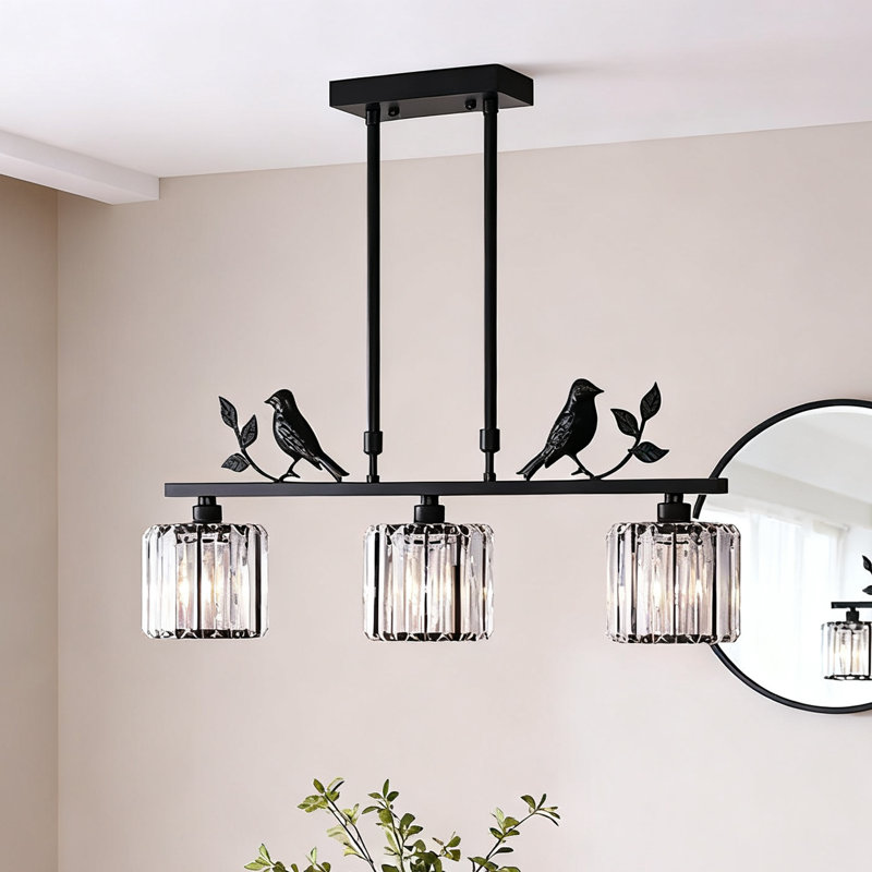 3 Light Dimmable Bird Shape Crystal Island Lamps With Black Finsh