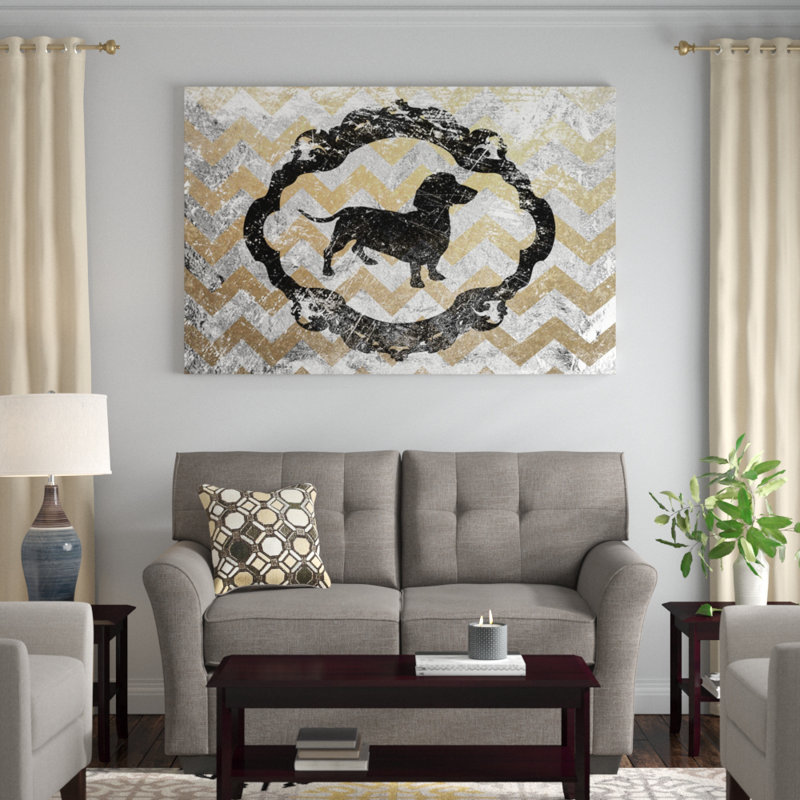 «Basset Hound» par 5c5, impression sur toile tendue, H 18 po x l 26 po x P 1,5 po, Toile avec cadre noir, Pas de tapis