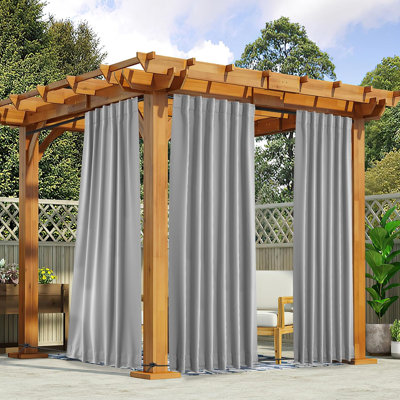 2 Panels Outdoor Curtains Waterproof Pocket & Back Tab on Top & Bottom, Thermal Insulated Windproof Sun Blocking Outside Privacy Drapes for Patio with Fixed Rope, W52 x L95, Silver Gray