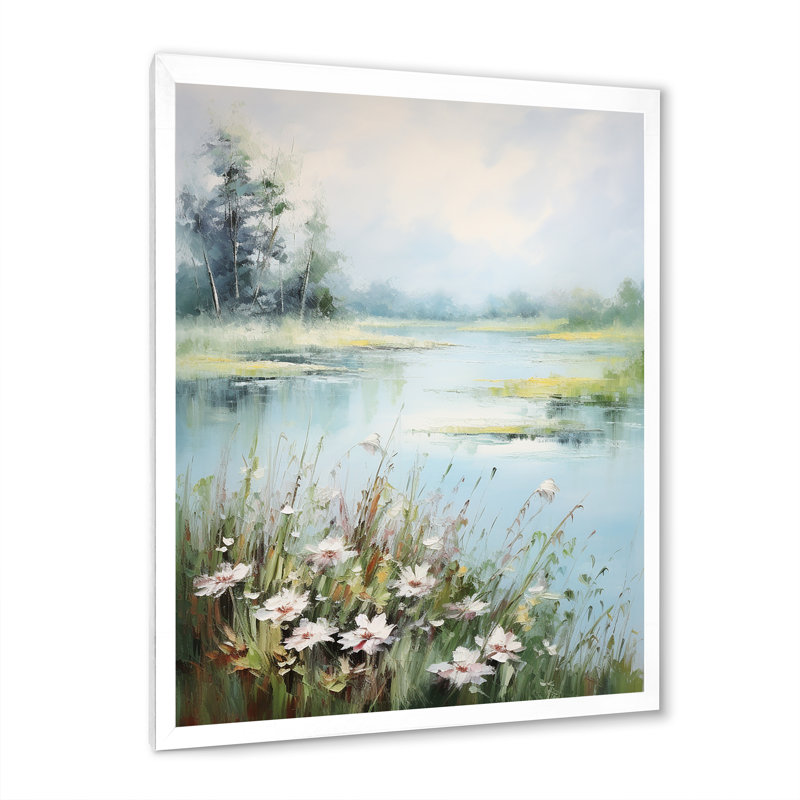 «Meadow Tranquil Waters III», art mural sur toile à motif floral, H 32 po x l 24 po x P 1 po, Cadre photo blanc