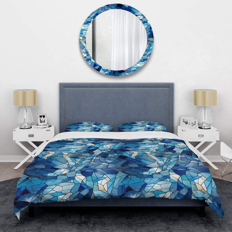 Ensemble de housse de couette Deep Cobalt Blue Symmetry Glass I, Housse de couette pour grand lit et 2 taies décor