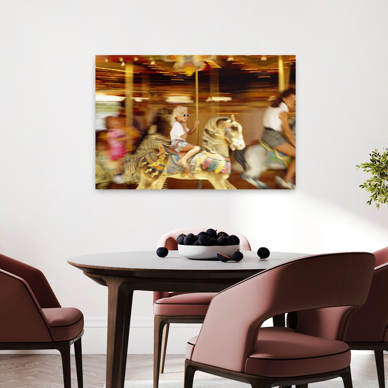 Side profile of a girl and a young woman sitting on carousel horses Navy Pier Chicago Illinois USA 1 Piece Wrapped Canvas Wall Art