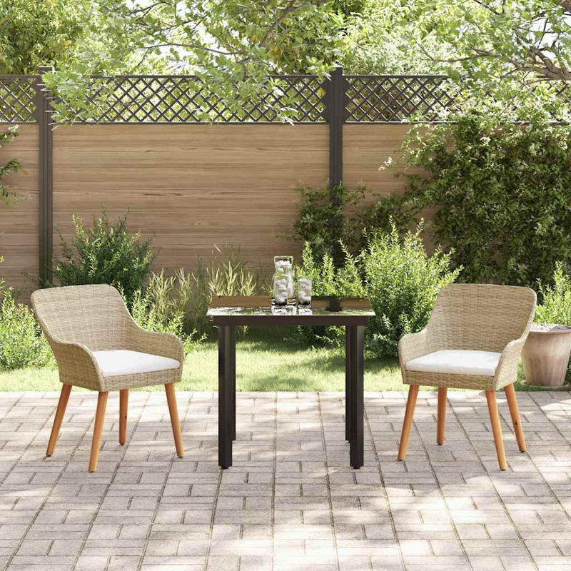 3 Piece Garden Dining Set Poly Rattan, White, Beige