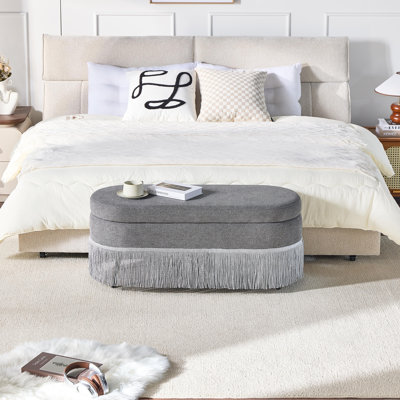 Banc de rangement ovale rembourré avec couvercle relevable