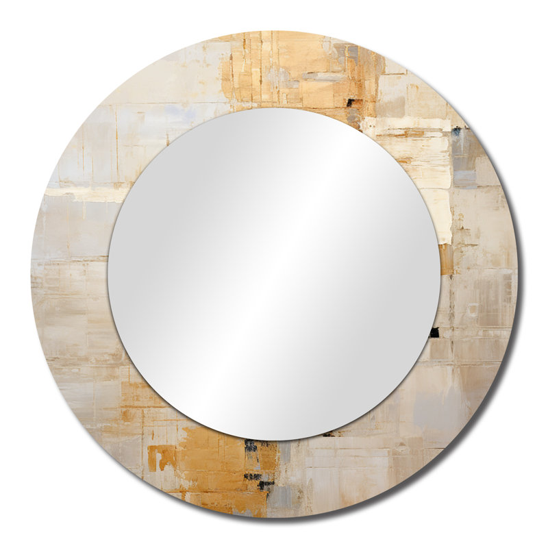 Beige et doré Dream Collage - Miroir mural décoratif rond moderne, impression métallique, 23" x 23"