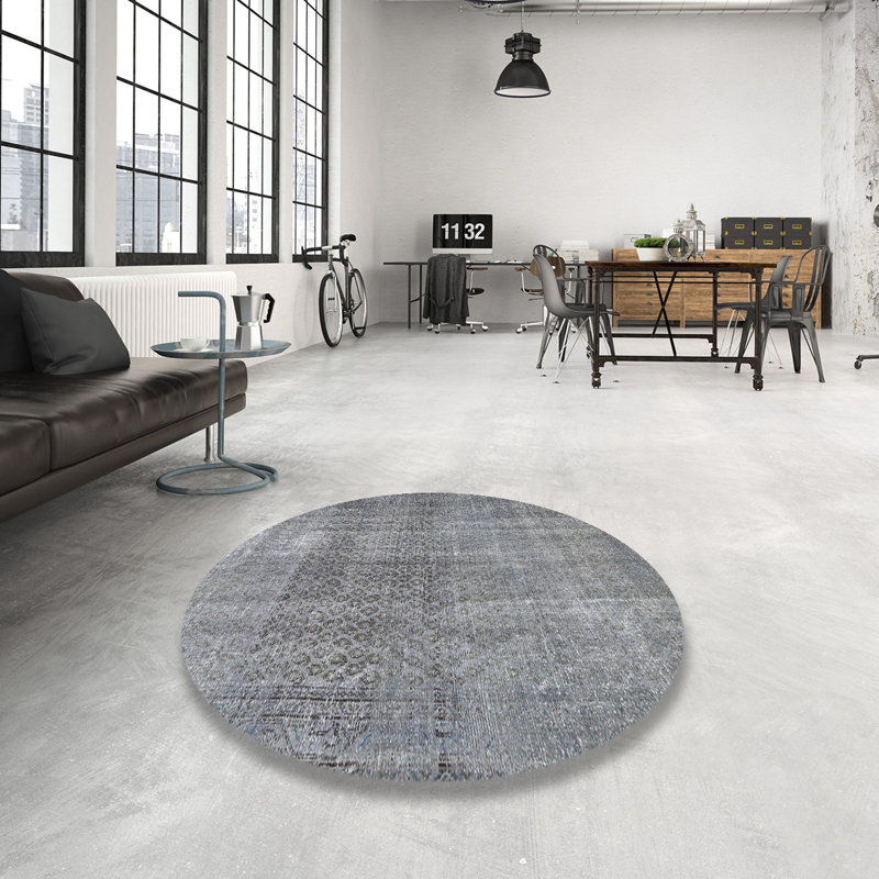 Tapis oriental en laine gris, Rond 8 pi