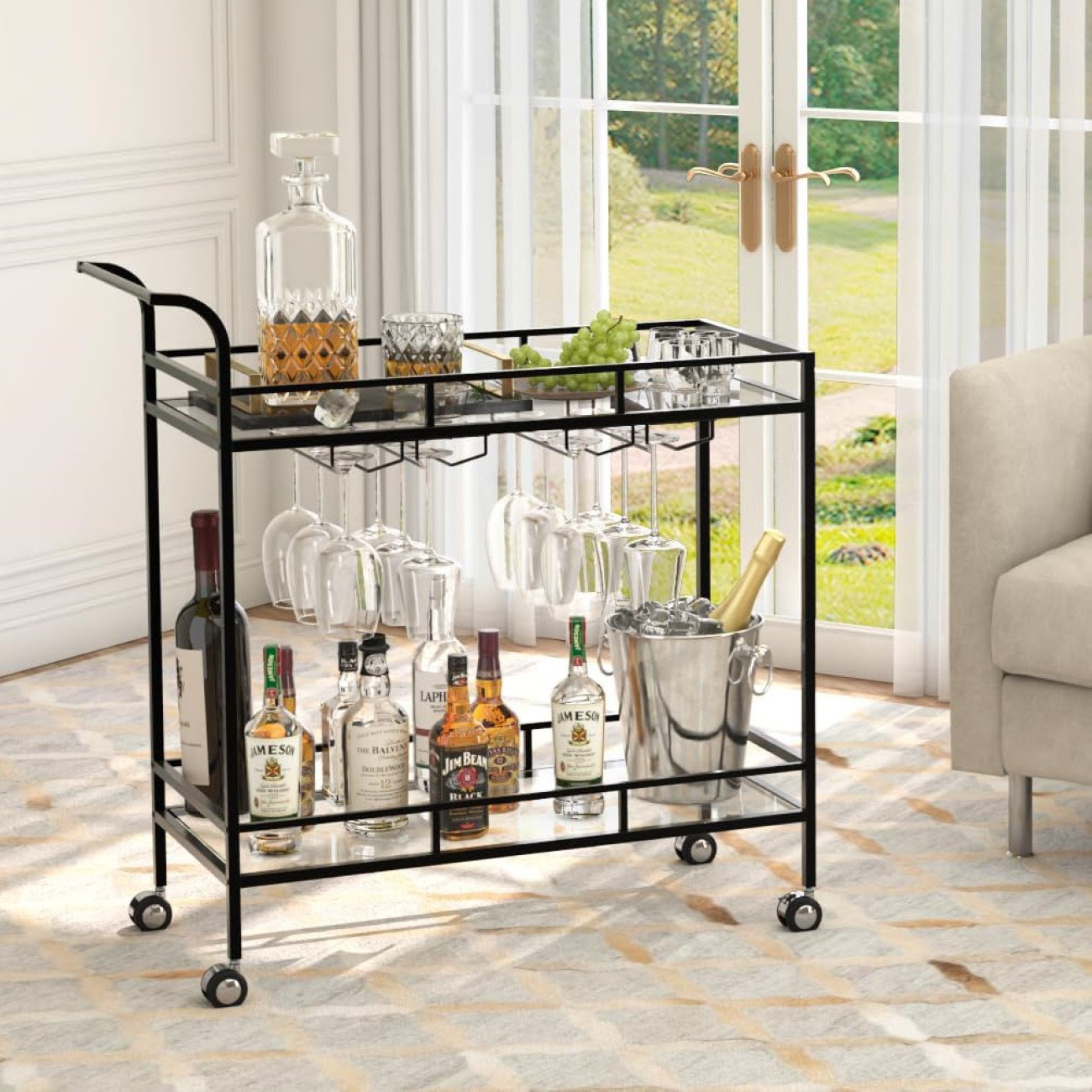 Étagère à Vin D'angle TAUS 4 Niveaux Avec LED - Style Industriel, Bois Brun Rustique, Capacité 24 Bouteilles