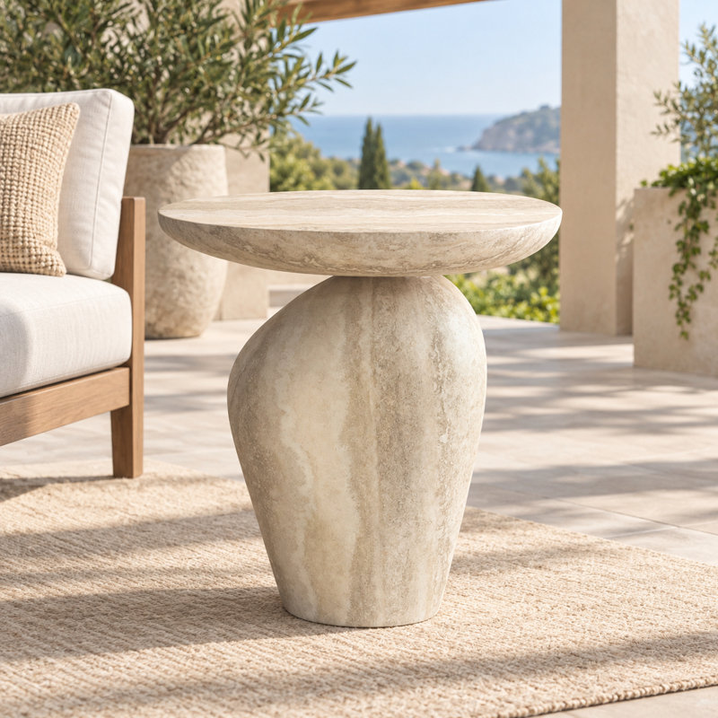 Table d'appoint d'extérieur moderne en faux travertin