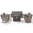 All-Weather Outdoor Wicker Porch Nighttime Family Fire Pit Set With Sofa, Rocking Chairs And Swivel Chairs-1182543506