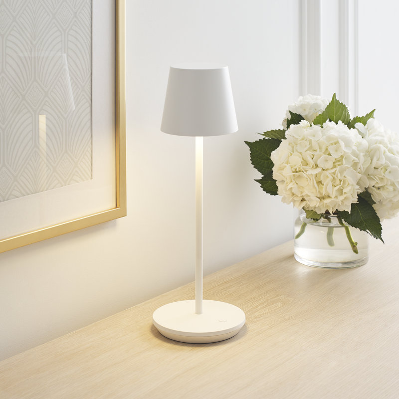 Rukija 1-Light Modern Rechargeable Table Lamp with Shade, White