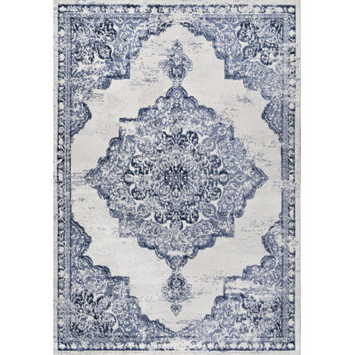 Alhambra Ornate Medallion Modern Light Blue/Ivory Rug