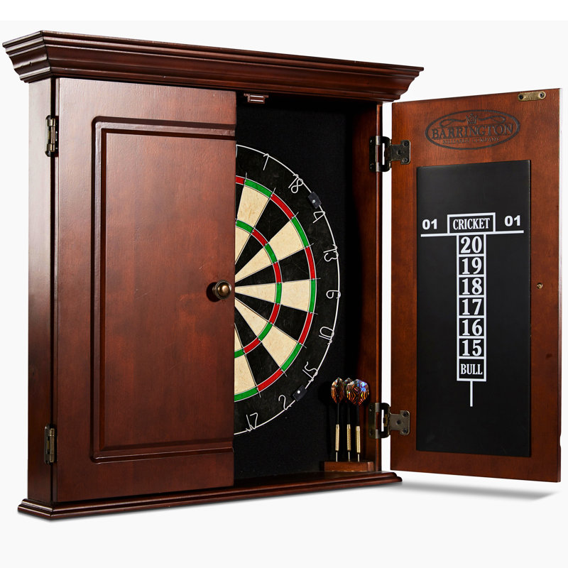 Barrington Chatham Wood Dartboard Cabinet Set, 18” Bristle Board Ideal for Basement Games & Steel Tip Darts Included