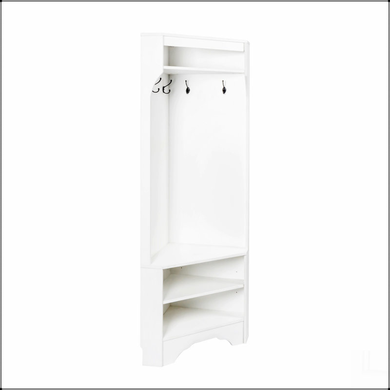 Minimalist Corner Hall Tree with Shoe Bench, Versatile Entryway Coat Rack with 4 Hooks, Corner Cabinet with Adjustable Shelf