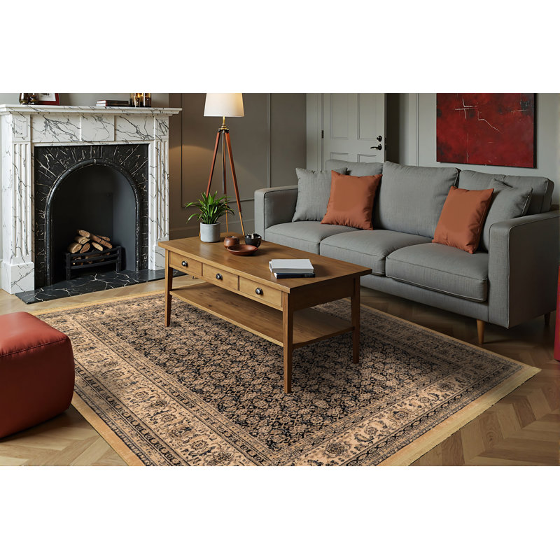 Tapis beige / bleu en laine Annia, Rectangle 2 pi 2 po x 4 pi 3 po