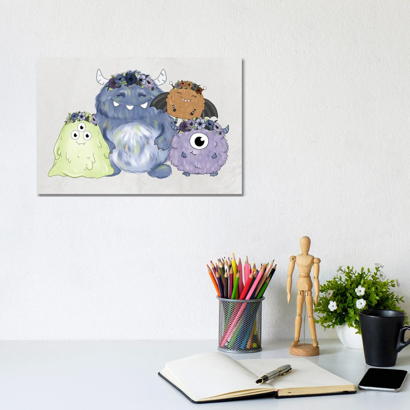Floral Crown Monster Friends by Katie Bryant - Wrapped Canvas Gallery-Wrapped Canvas Giclée, 20.32 cm H x 30.48 cm W