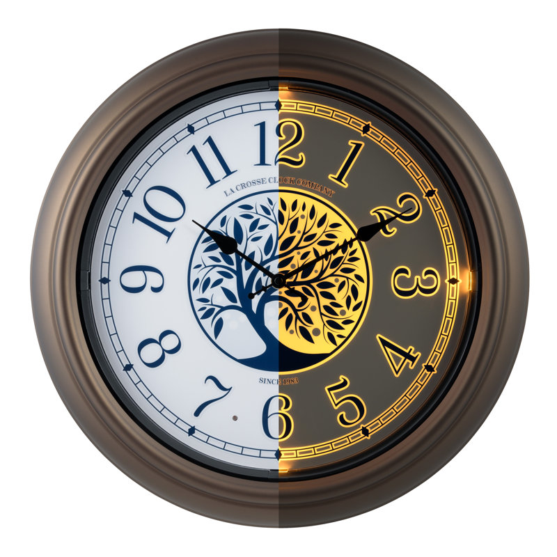 Bronze 18" Weather-Resistant Analog Wall Clock with Night Light