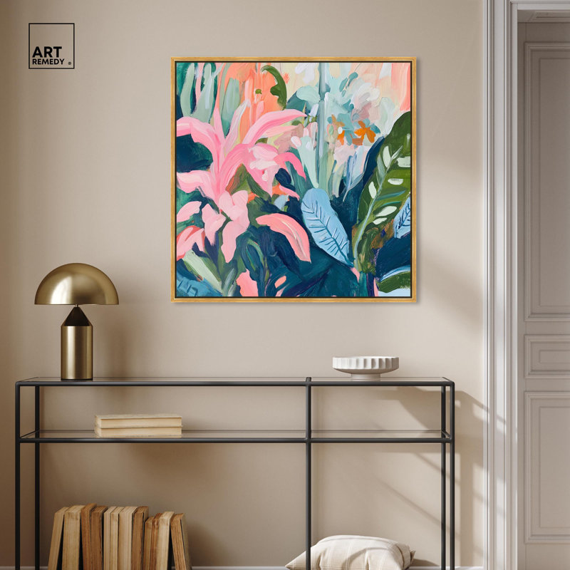 Art Remedy Bright Tropical Art Canvas, 31" H x 31" W, Gold Floater Framed