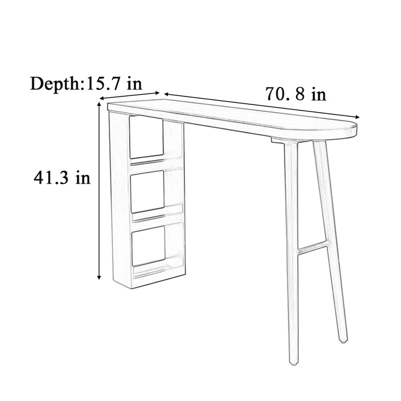 Table de bar de style simple, H 41,3 po x L 70,8 po x l 15,7 po
