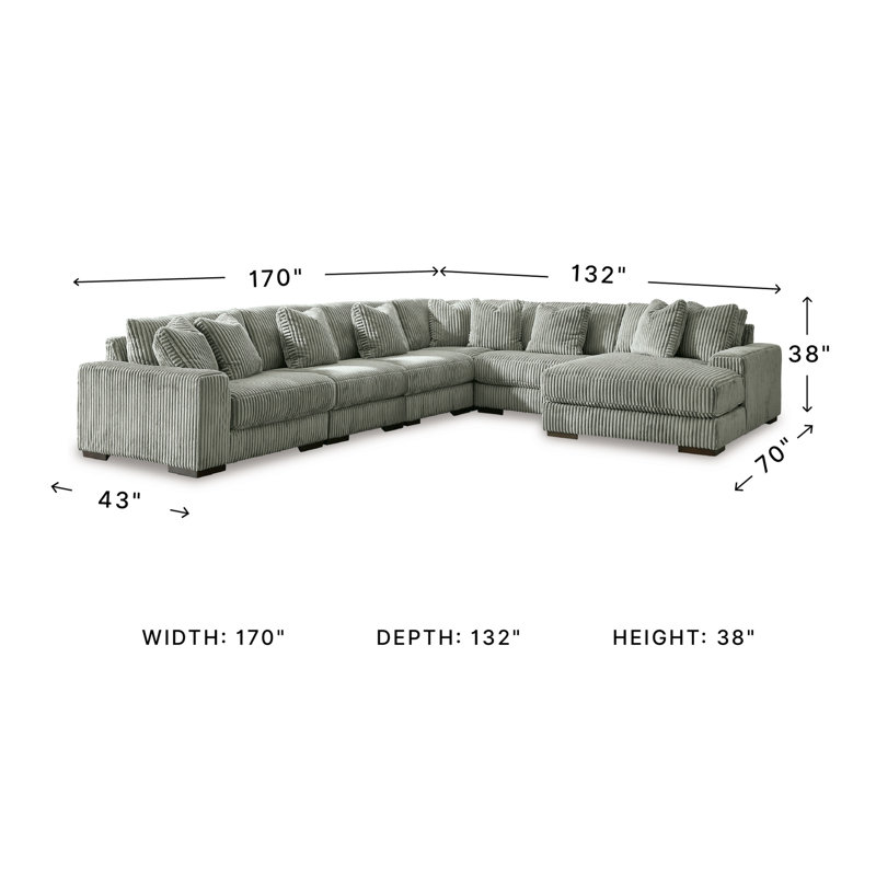 Canapé modulaire avec méridienne 6 pièces Lindyn, Polyester gris