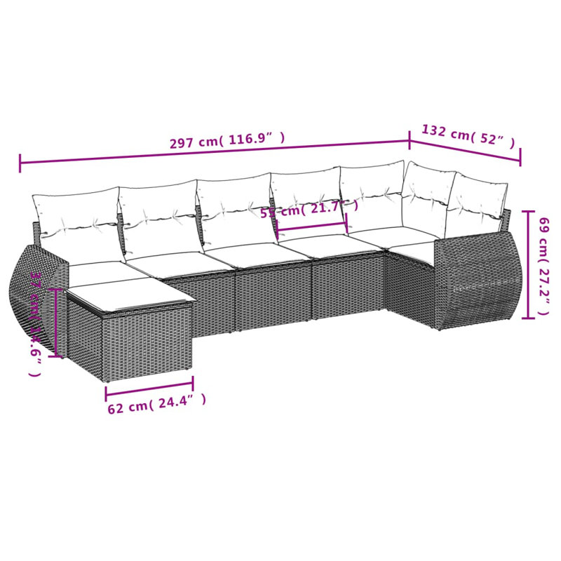 Ensemble de canapé de jardin Vidaxl PE rotin gris, acier thermolaqué grand modulaire