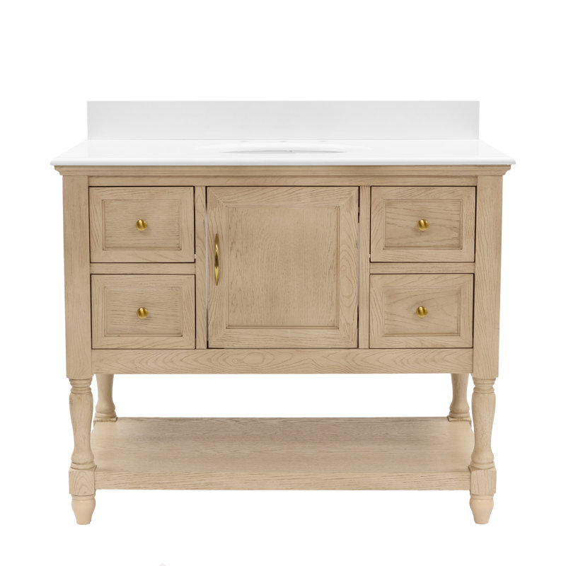 Hampton 42" Single Bathroom Vanity Set, Engineered White, Greige Oak