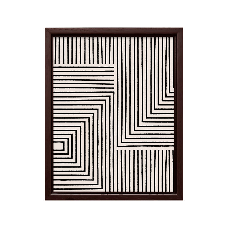 Rayures géométriques, Canvas, 12"H x 16"W, Brown Framed