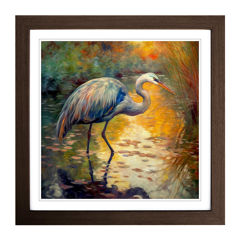 Heron Neo-Impressionism No.1 - Framed Print, Walnut