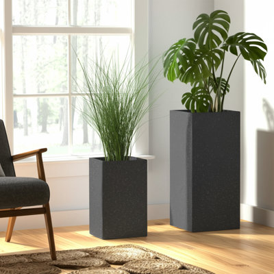 Modern Rectangular Resin Planter Boxes with Sleek Contemporary Design and Durable Polyresin Construction for Stylish Plant Display and Long-Lasting Outdoor or Indoor Use Set of 2