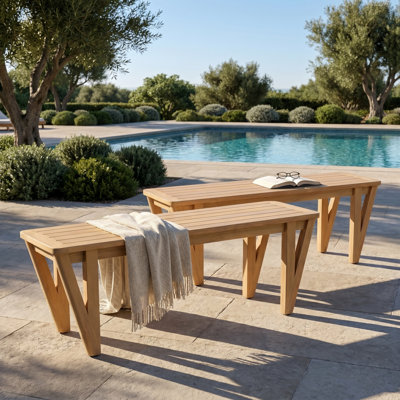 Banc de salle à manger en bois d'acacia avec pieds en forme de V 53,25 po Lillian