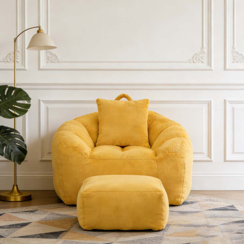 Bean Bag Chair withFootstool, Yellow
