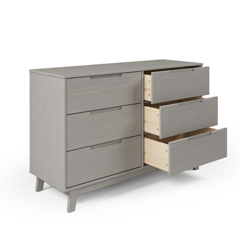Jerred 6 Drawer 51" W Solid Wood Dresser, Gray Wash