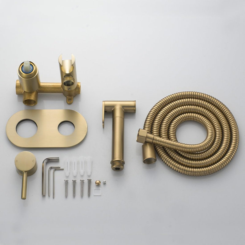 Hot And Cold Brass Bidet Spray Kit,Wall Mount,Brushed Gold