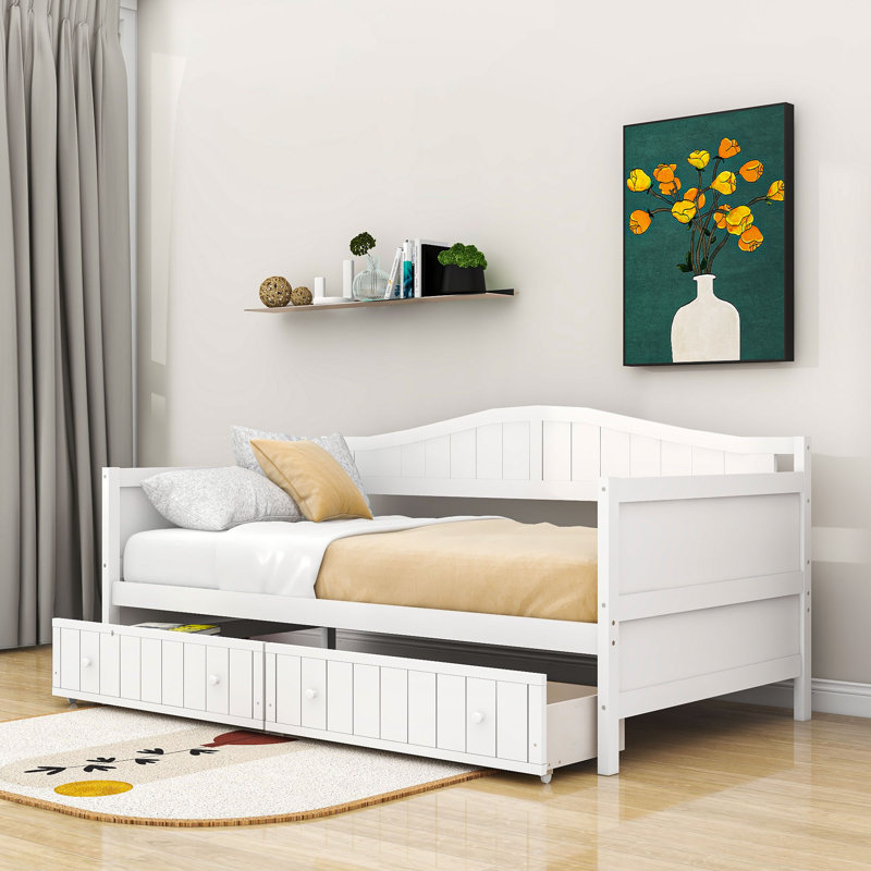 Lit de jour simple avec 2 tiroirs, Blanc
