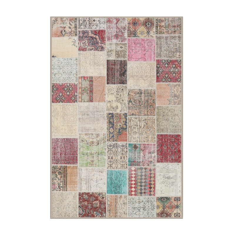 Tapis gris/rose/beige contemporain, Rectangle 5 pi x 7 pi