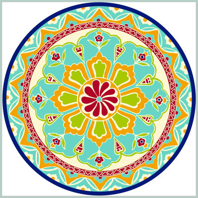 Medallion 1 Yellow Blue Red Cream 2 - Wrapped Canvas Print