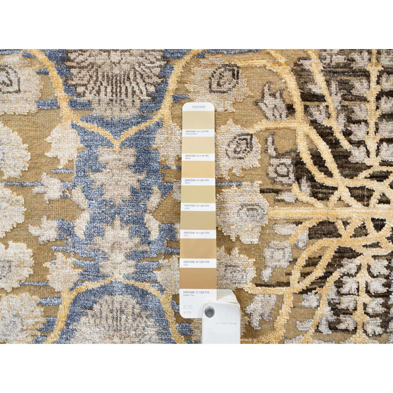 Tapis oriental brun Sarouk transitionnel en soie noué à la main 9 pi x 12 pi 2 po FE10B5D3BE6E4B35AA3C6024649AFE3D