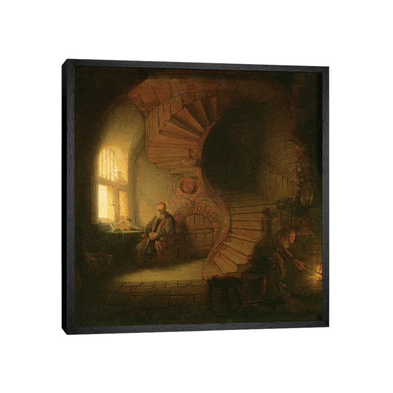Philosopher In Meditation, 1632 by Rembrandt Van Rijn - Painting on Canvas, Black Framed, 93.98cm H x 93.98cm W x 3.81cm D
