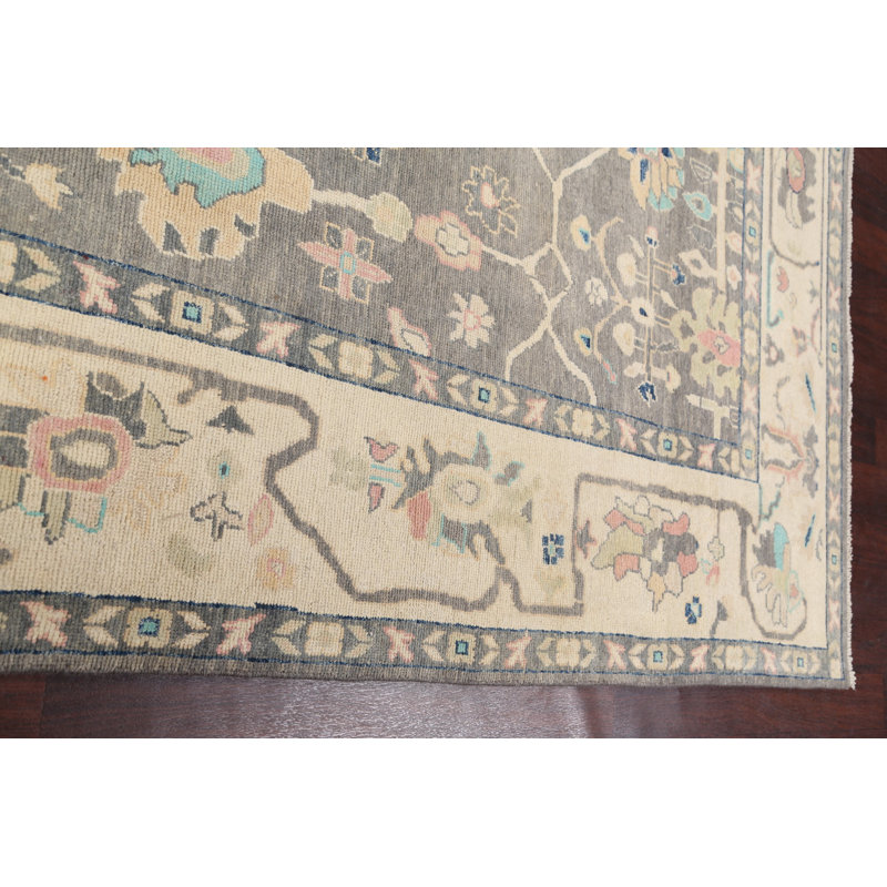 Tapis unique en laine noué à la main Oushak nouvel âge de 8 pi 8 po x 11 pi 6 po gris