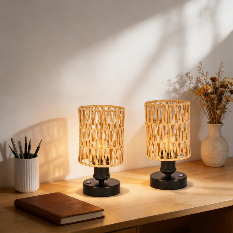 Ensemble de lampes de bureau rechargeables sans fil avec gradation tactile, comprend 2 lampes avec abat-jour tissés et ampoules à DEL chaudes, batterie de 4000 mah pour la chambre à coucher, le bureau ou la salle à manger