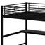 Lit mezzanine en métal avec bureau, escalier de rangement, petite armoire et lumière DEL