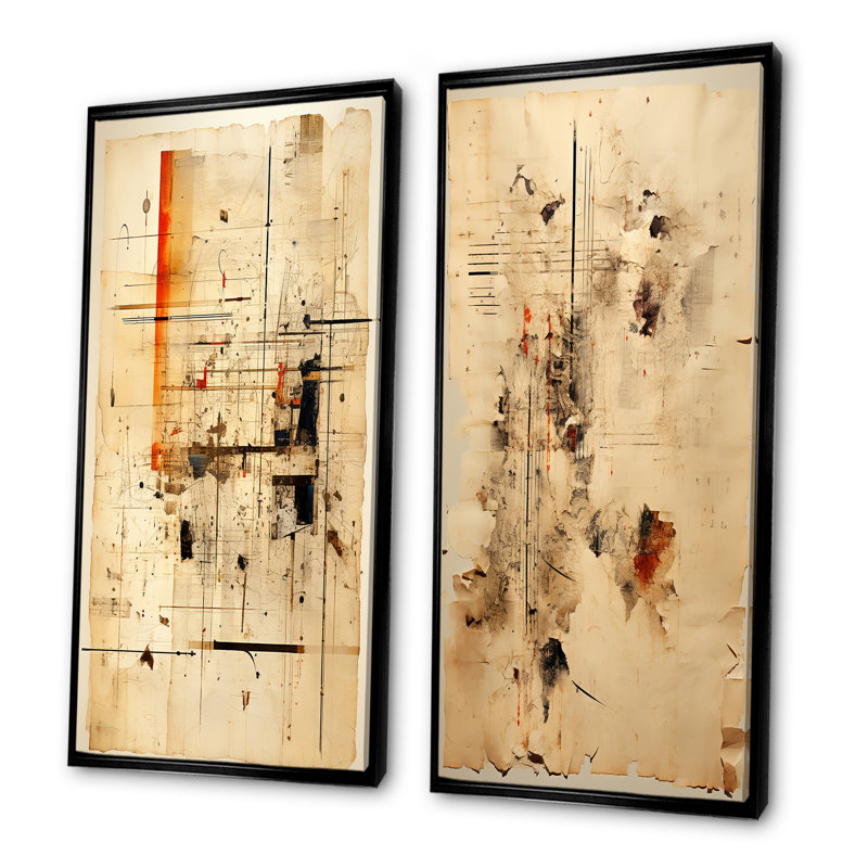 L'hindouisme puranas papyrus parchemin - ensemble de 2 reproductions d'art sur toile, Cadre noir, H 28 po x l 25 po