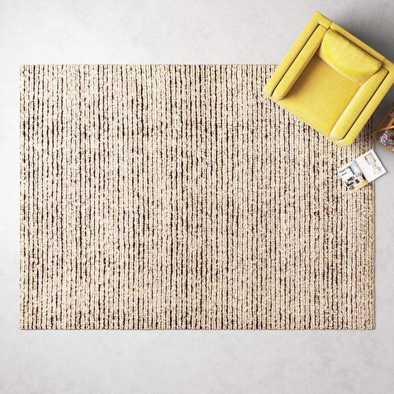 Gillian Striped Handmade Area Rug in Cream/Camel, Rectangle 9' x 12'