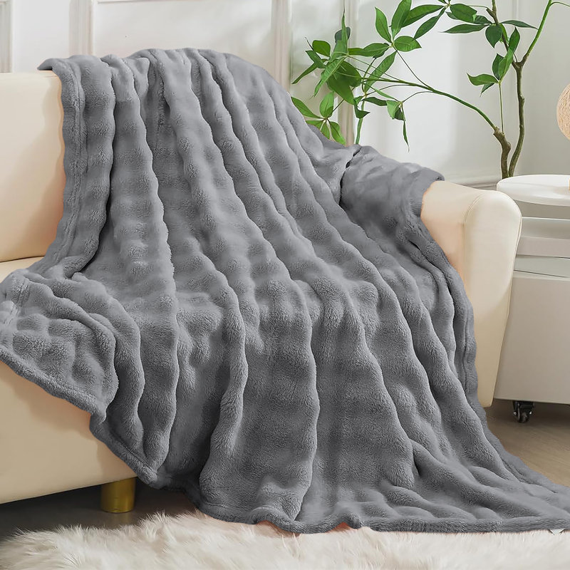 Jeté de lit en molleton doux et moelleux, Gris foncé, L 86 po x L 94 po