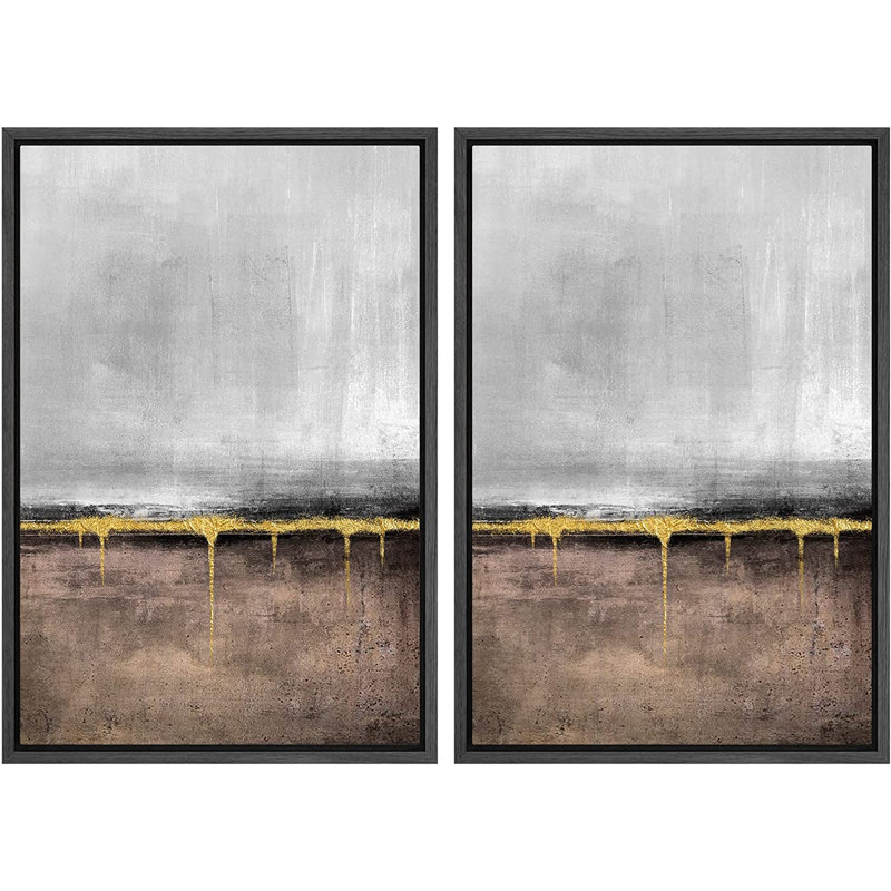 Ensemble de 2 peintures encadrées sur toile, Noir, H 24 po x l 32 po x P 1,5 po